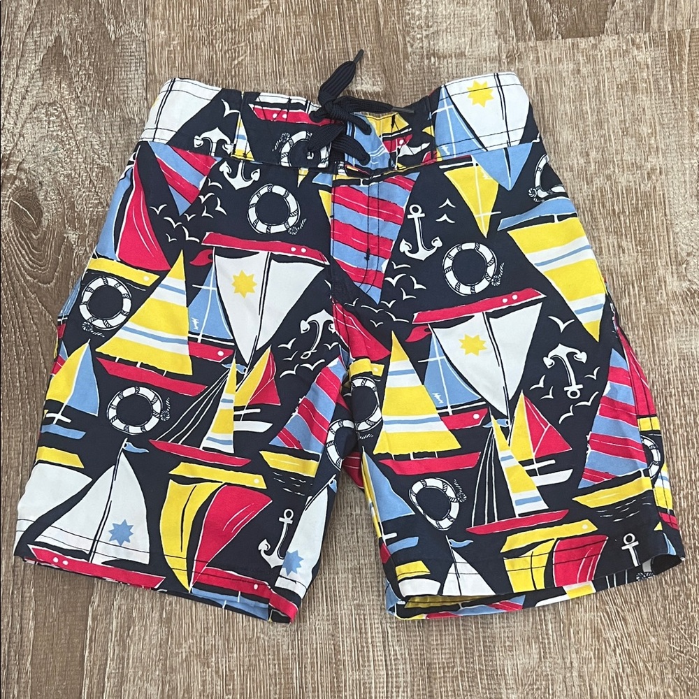 Janie and Jack Navy Sailboat Print Boys Swim Trunks size 3